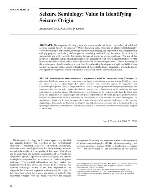 Pdf Seizure Semiology Value In Identifying Seizure Origin