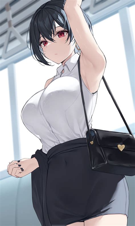 Big Boobs Red Eyes Armpits Anime Anime Girls Pixiv Portrait Display Purse Black Hair