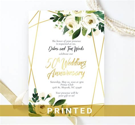 Golden Wedding Anniversary Invitations Printed Geometric - Etsy