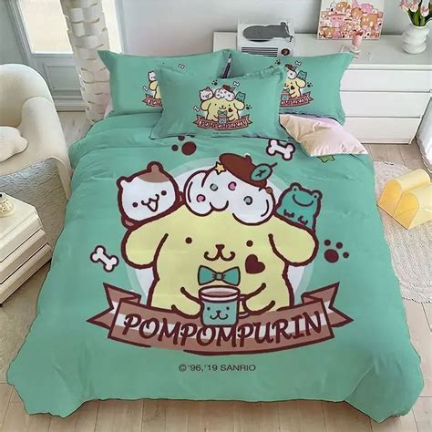 Sanrio Cute Pompompurin Cartoon Digital Printing Bed Four Piece Set