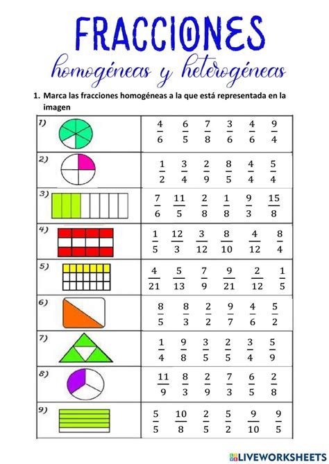 Fracciones Homogéneas Y Heterogéneas Exercise Fracciones Hojas De Trabajo De Matemáticas