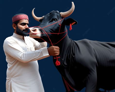 Muslim Man Is Preparing Sacrificial Black Cow Man Is Preparing