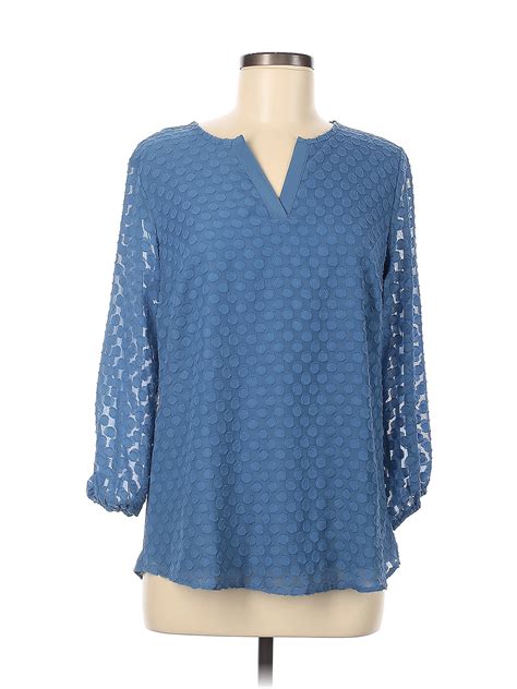 41hawthorn 100 Polyester Polka Dots Blue Long Sleeve Blouse Size M