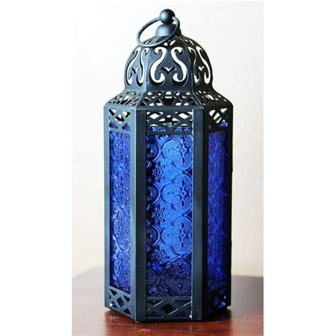 Moroccan Style Candle Lantern Cobalt Blue Glass Medium