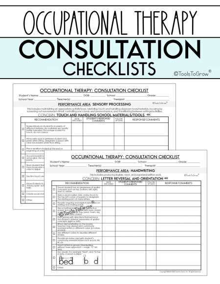 Occupational Therapy Assessment Checklists Caseload Management Therapy Resources Tools