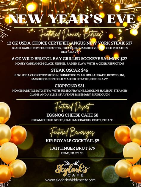 A Special New Years Eve Dinner And Early Bird Celebration Skylark