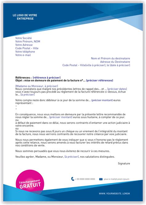 Lettre Type De Mise En Demeure De Payer Relance 3