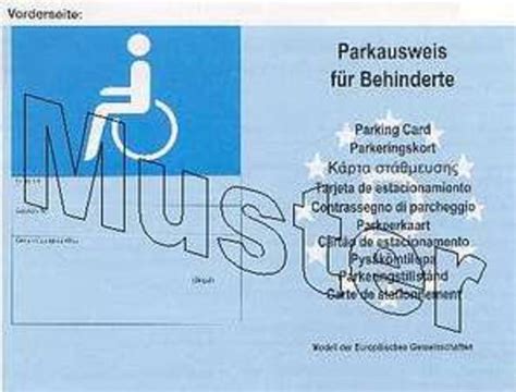 Parkausweis für EU Länder für Schwerbehinderte mit außergewöhnliche