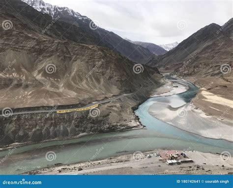 View Of Sangam Valley From The Road Above In Ladakh India Stock Image