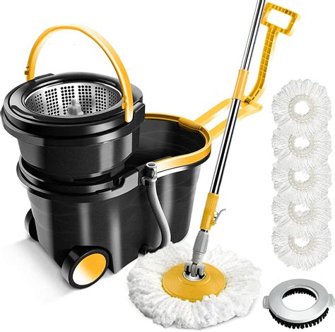 Mastertop Spin Mop And Bucket System With Wringer Set Stainless Steel