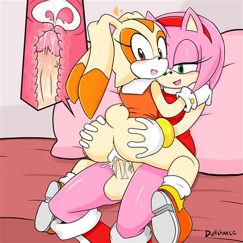 Rule 34 1futa 2girls Amy Rose Ass Ass Grab Blush Brown Eyes Clothing Cream The Rabbit Cub Cum