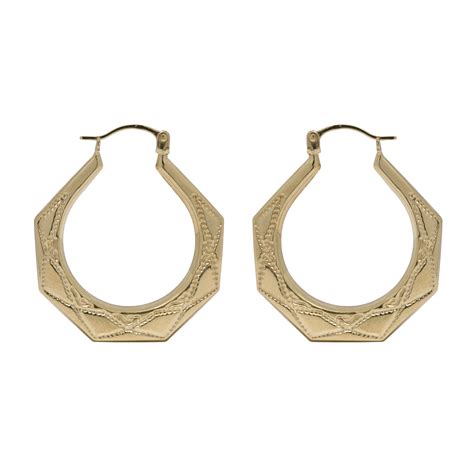 Etched Hexagon Edge Round Hoop Earrings K Yellow Gold Shop Your Way