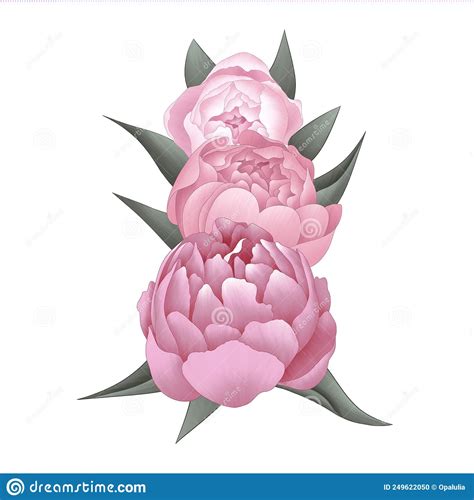 Bouquet Of Pink Peonies Illustration Composition Isolated On White