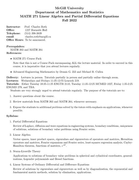 Math 271 Syllabus F2022 McGill University Department Of Mathematics