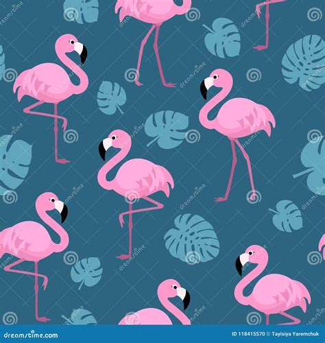 Summer Pattern With Flamingos Watermelon And Tropical Leaves Vector