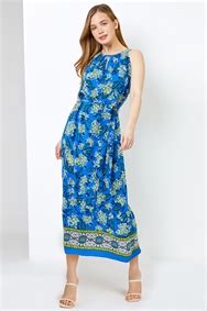 Petite Floral Print Flute Sleeve Dress In Blue Roman Originals Uk