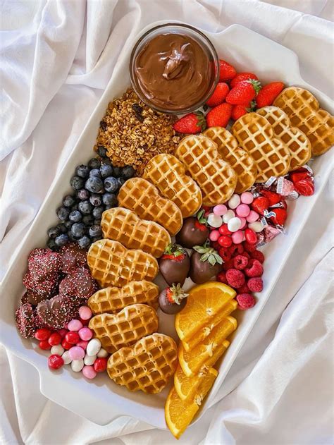 Brunch Board For Valentines Day Heart Shaped Waffles Instagrammable