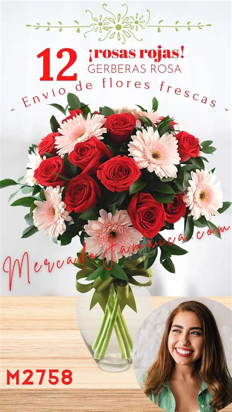 12 Rosas Rojas Con Gerberas Rosa Florerias Mercado De Jamaica