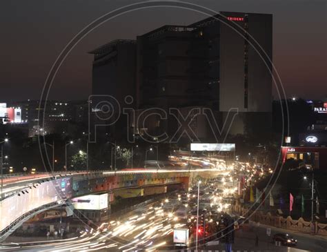 Image Of Long Exposure Shot Of Fast Moving Vehicles At Hitech City