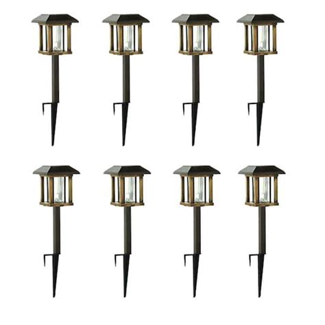 Hampton Bay Lumens Tone Bronze Wood Finish Led Outdoor Solar