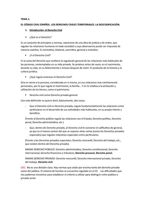 TEMA 1 apuntes Derecho Civil I TEMA 1 EL CÓDIGO CIVIL ESPAÑOL LOS