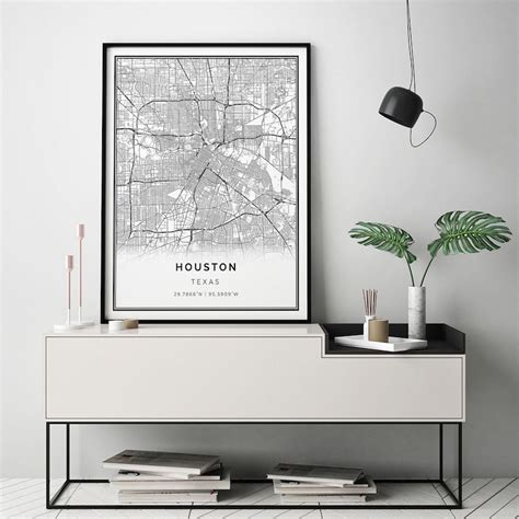 Houston Map Print Minimalistic Wall Art Poster City Maps Etsy