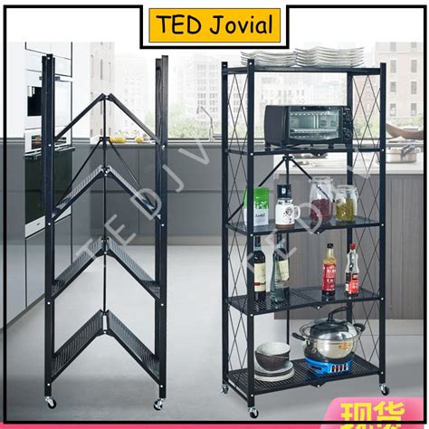 Tedjv Multi Layers Foldable Kitchen Metal Rack Bookshelf Microwave Oven