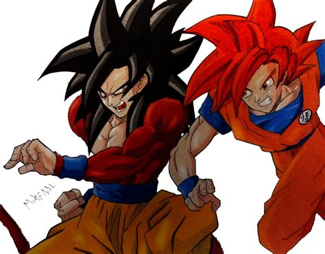 Goku Ssj4 Vs Goku God By Mikees On Deviantart