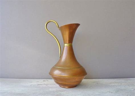 Vintage Copper Jug With Brass Handle Home Decor Pitcher Etsy Brass