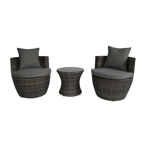 Charles Bentley 3 Piece Rattan Stacking Outdoor Patio Furniture Set - Grey