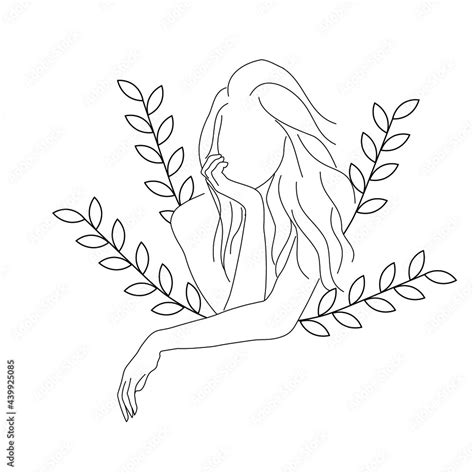 Vector Illustration Portrait Woman Boho Style Line Art Logo