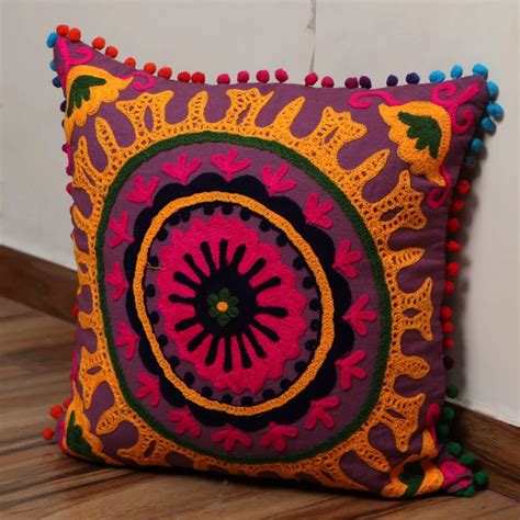 Multicolor Sheeting Suzani Hand Embroidery Cushion Cover At Rs 300 In