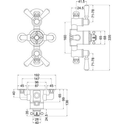 Nuie Selby Thermostatic Exposed Shower Valve Triple Handle Chrome