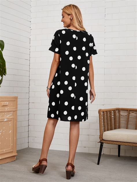 EMERY ROSE Pocket Patched Polka Dot Dress SHEIN USA