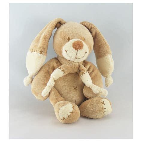 doudou lapin écru beige avec écharpe NICOTOY