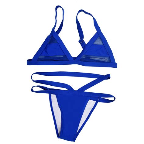 Stylish Women S Solid Color Spaghetti Strap Bikini Set Blue In Bikinis