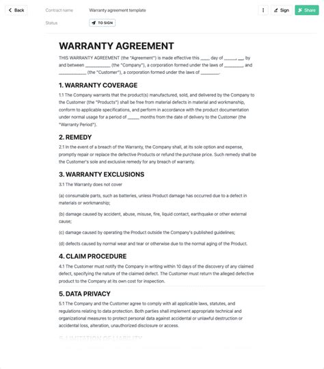 Warranty Agreement Template Free To Use