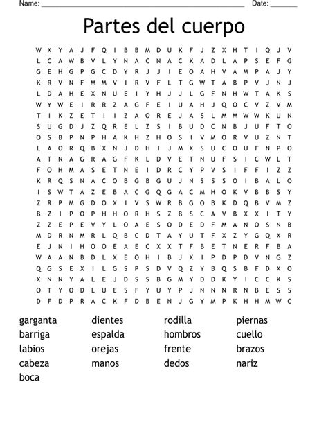 Partes Del Cuerpo Word Search Wordmint