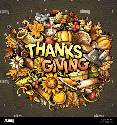 Happy Thanksgiving Hand Drawn Cartoon Doodles Illustration Stock Vector