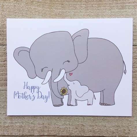 Elephant Mothers Day Card Blank Greeting Card Mother Etsy