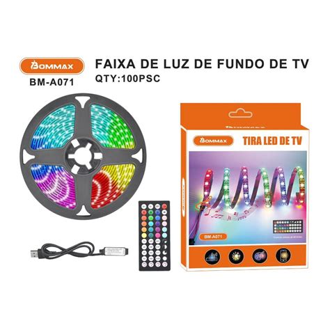 Fita LED 5050 RGB 5M USB Lâmpada Flexível Cabo Controle Bluetooth