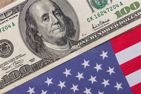 One Hundred Dollar Bill With An American Flag Stock Image Image Of