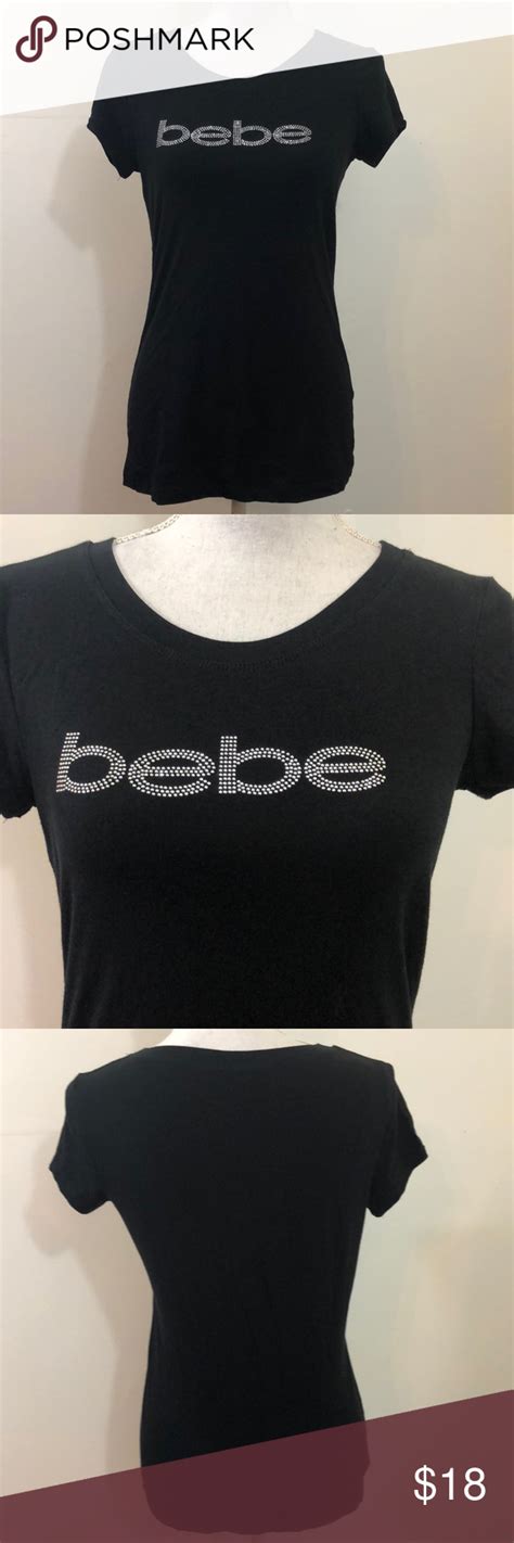 Bebe Black Tee Shirt Rhinestone Bling Size Large Black Tee Shirts