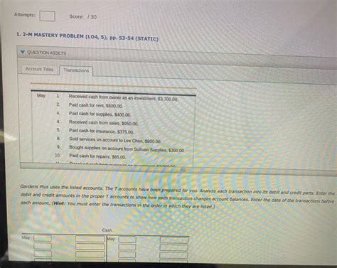 Solved Attempts Score M Mastery Problem L Chegg