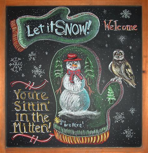 Michigan Mitten Winter Chalkboard Art With Snowman Owl You Re