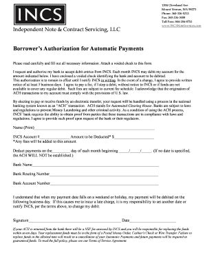 Fillable Online Borrowers Authorization For Automatic Payments Fax