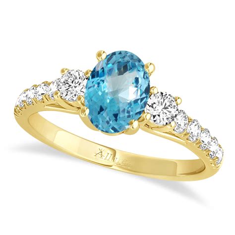 Oval Cut Blue Topaz Diamond Engagement Ring K Yellow Gold Ct