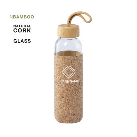 Glass Drinking Bottle With Bamboo Lid And Cork Sleeve 500 Ml