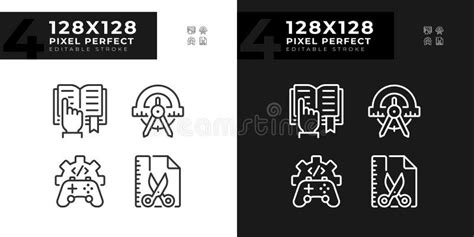 Stem Related Subjects Pixel Perfect Linear Icons Set For Dark Light