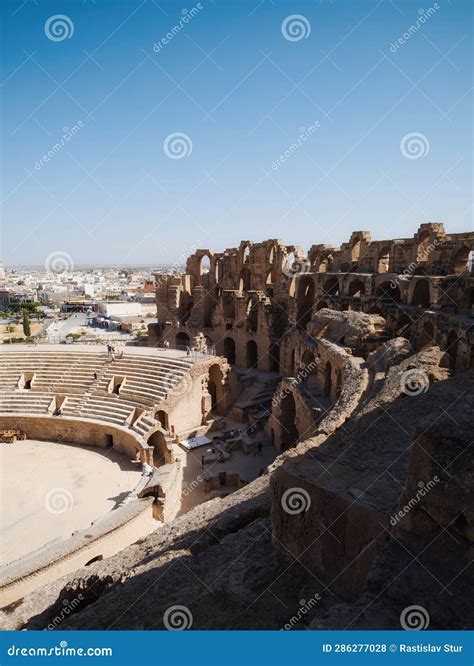 El Jem Amphitheatre Colosseum Ruins In Tunisia Africa Stock Photo